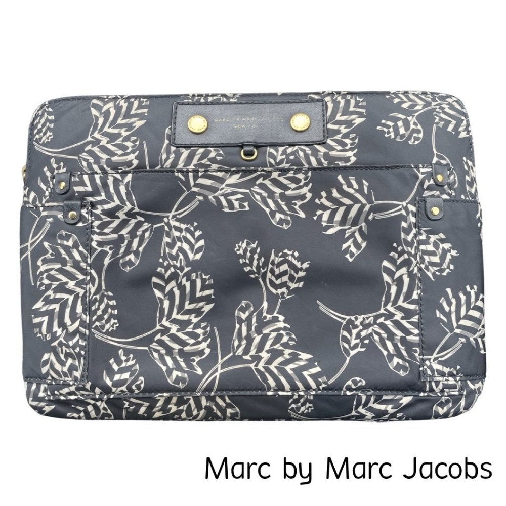Marc by Marc Jacobs Nylon Laptop Sleeve Case, Black Grey Cream Abstract Floral